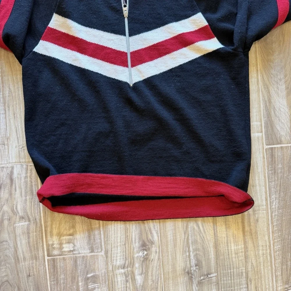Eddie Bauer 100% Merino Wool Striped 1/2 Zip Mock Neck Sweater M Black Red White